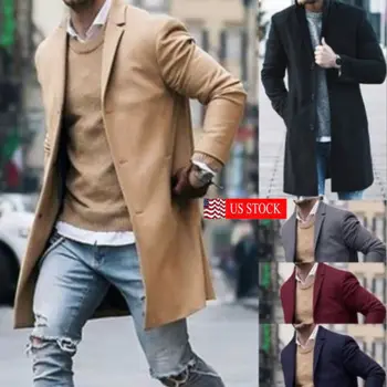 

2019 Fashion Men's Wool Jackets Coat Winter Trench Coat Outwear Overcoat Long Sleeve Jacket Plus Size S-3XL