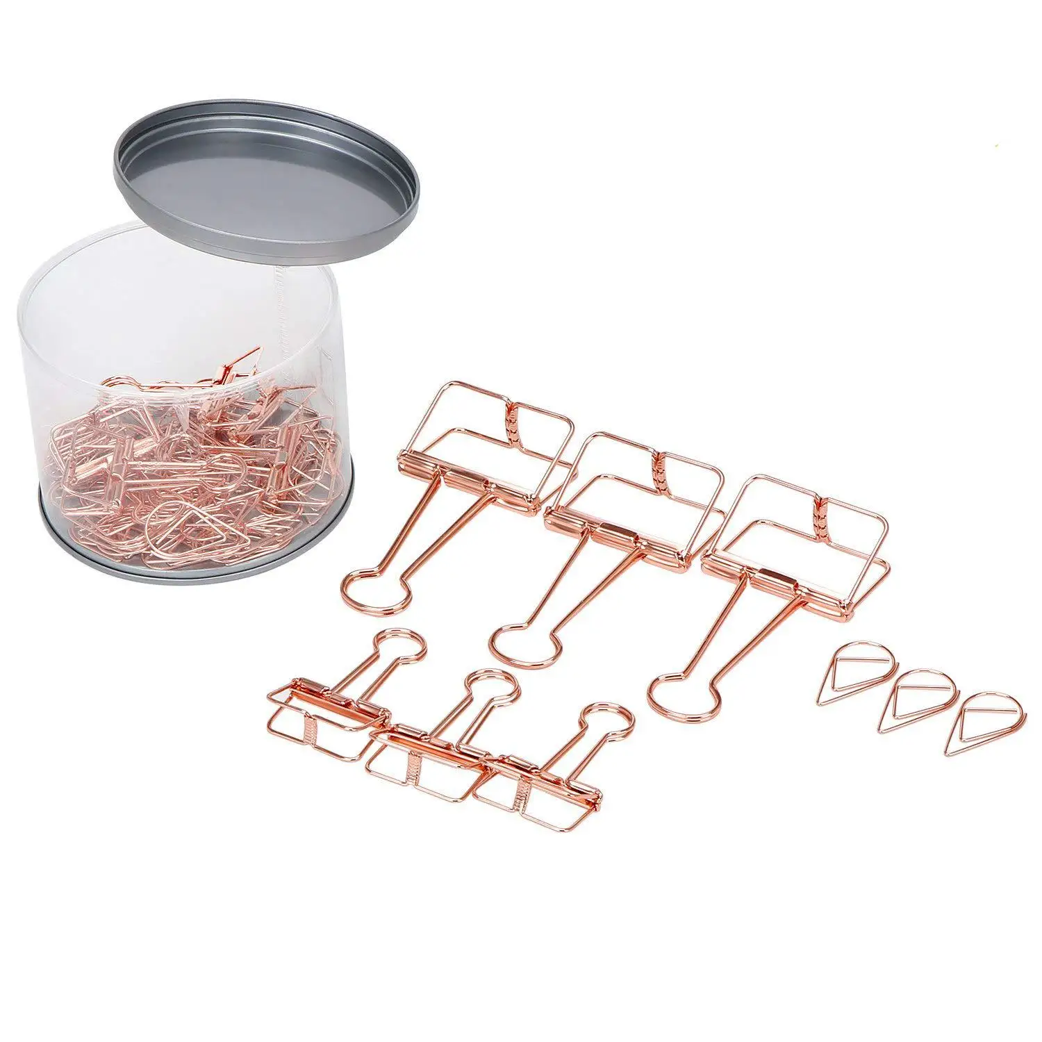 

15 Pcs Binder Clips and 60 Pcs Paper Clips, Assorted Size Rose Gold Clips