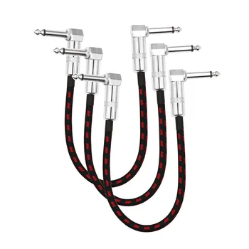 

3pcs/pack Guitar Effect Pedal Cable Instrument Patch Cord 1/4 Inch 6.35mm Right Angle TS Plugs Black & Red Braided Fabric Jacket