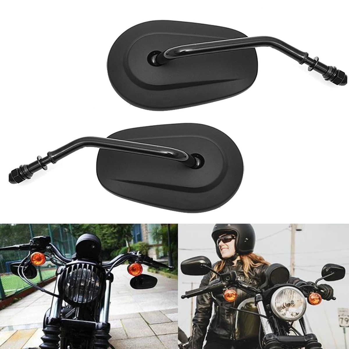 

2x Motorcycles Rearview Mirror 8mm Universal Rear View Side Mirror Black Fits For Harley Davidson Sportster XL 883