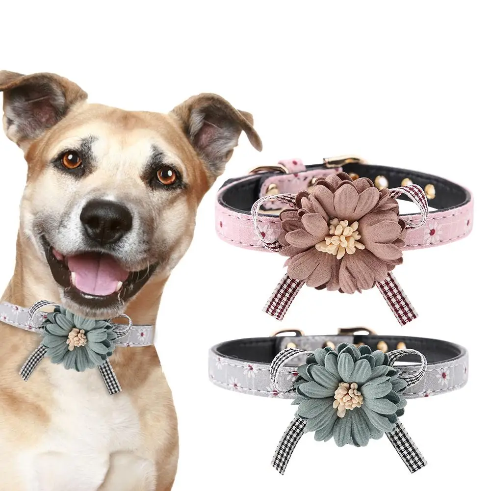 Beautiful Dog Collar Fashionable Soft PU Leather Flower Bow Tie Dogs