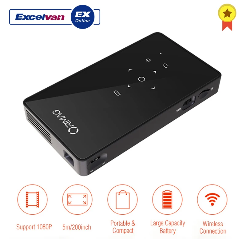 

P8 DLP Small Home Pocket Projector 854 x 480P 80 ANSI Cortex-7A Android7.1 1GB RAM + 8GB ROM 2.4G + 5G WiFi Bluetooth 4.0 Beamer