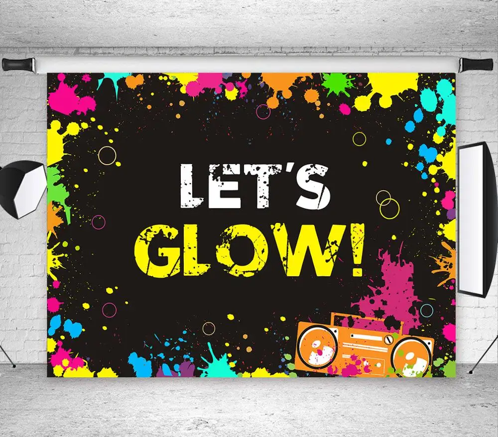 

Glow Neon Party Backdrop Let's Glow Splatter Photography Background Glowing Party Backdrops Banner Decoration Neon Party Supplie