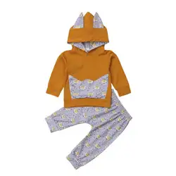 Одежда для новорожденных мальчиков и девочек, осенне-зимние топы с капюшоном + штаны-леггинсы, комплект одежды из 2 шт. для малышей