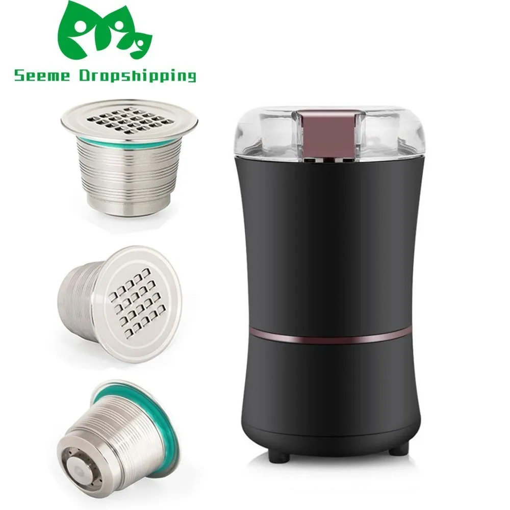 

1 Pod 1 Grinder Reusable Stainless Steel Nespresso Capsule 400W Electric Coffee Mill Grinder Beans Spices Nuts Grinding Machine