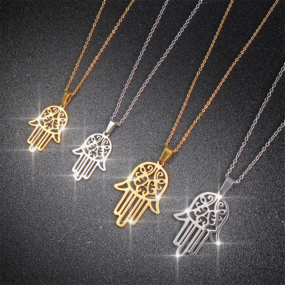 

Gold necklace women accessories palm gold chain men jewelry stainless steel fatima silver long necklaces&pendants gifts for men