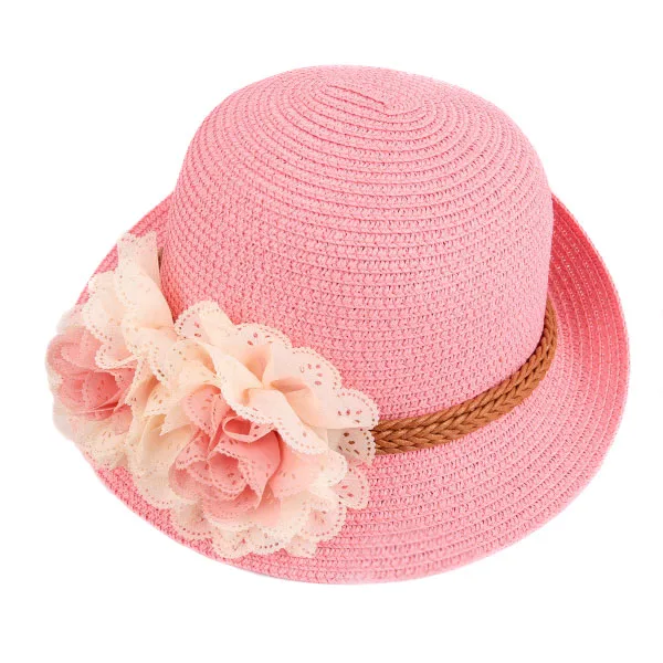 

Children Girls Straw Hat Visor Beach Sun Cap Panama Summer Sunhat Wide Brim Floppy BHD2