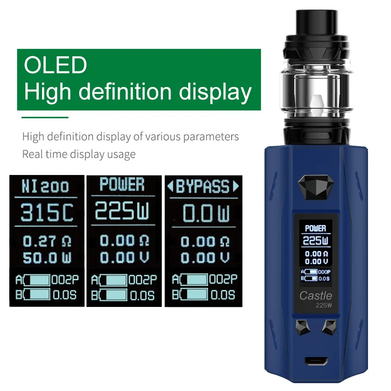 ATVS Castle 225W E Cigarette Vape Mod Kit TC Bypass Box Mod 0.96 OLED Screen No Dual 18650 Battery 5ml SR-11 Mini Tank Mesh Coil ATVS Castle 225W E Cigarette Vape Mod Kit TC Bypass Box Mod 0.96 OLED Screen No Dual 18650 Battery 5ml SR-11 Mini Tank Mesh Coil