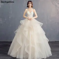 Шампанское бальное платье свадебное платье 2019 Спагетти ремень vestido de noiva рюшами длиной до пола свадебное платье Плюс Размер свадебное