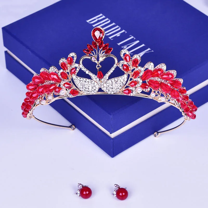 New Red Rhinestone Swan Tiara Princess Crown Headband Hair Accessories Wedding Engagement Headpiece Bridal Hairband | Украшения и