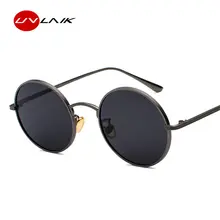 UVLAIK винтажные мужские Солнцезащитные очки женские Ретро панк металлические очки в круглой оправе модные желтые розовые очки