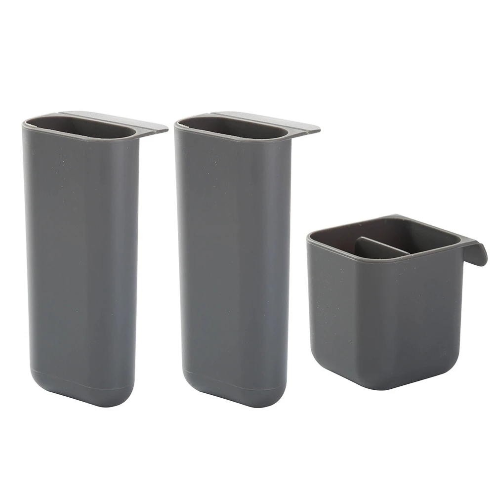 3Pcs Creative Mutifunctional Desktop Monitor Pocket Organizer Pen Holders Rectangle And Dual Layer Square Pattern(Grey)