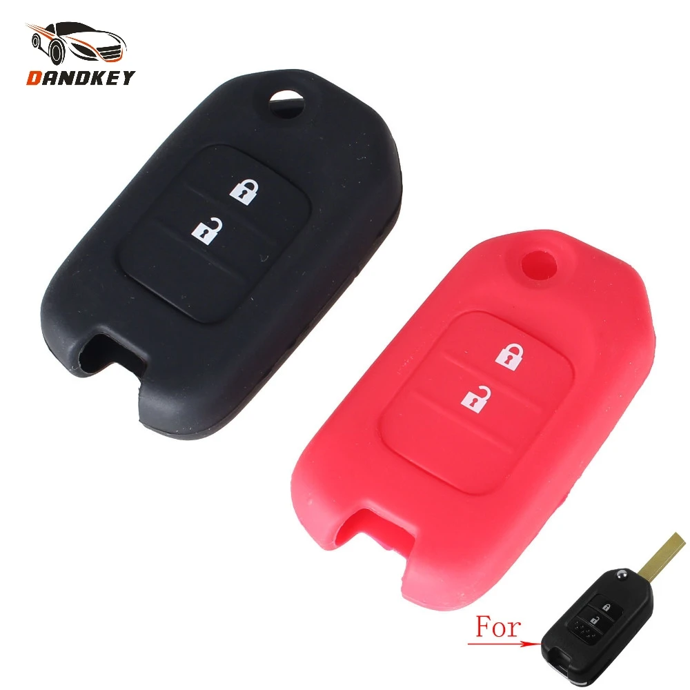 

Dandkey силиконовый резиновый чехол для автомобильного ключа чехол для Honda Accord Jazz CRV Crider HRV Jade 2 кнопки складной защитный чехол для автомобильного ключа