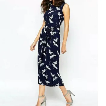 

Red-crowned Crane Printing Chalaza Wide Leg Casual Jumpsuit Woman