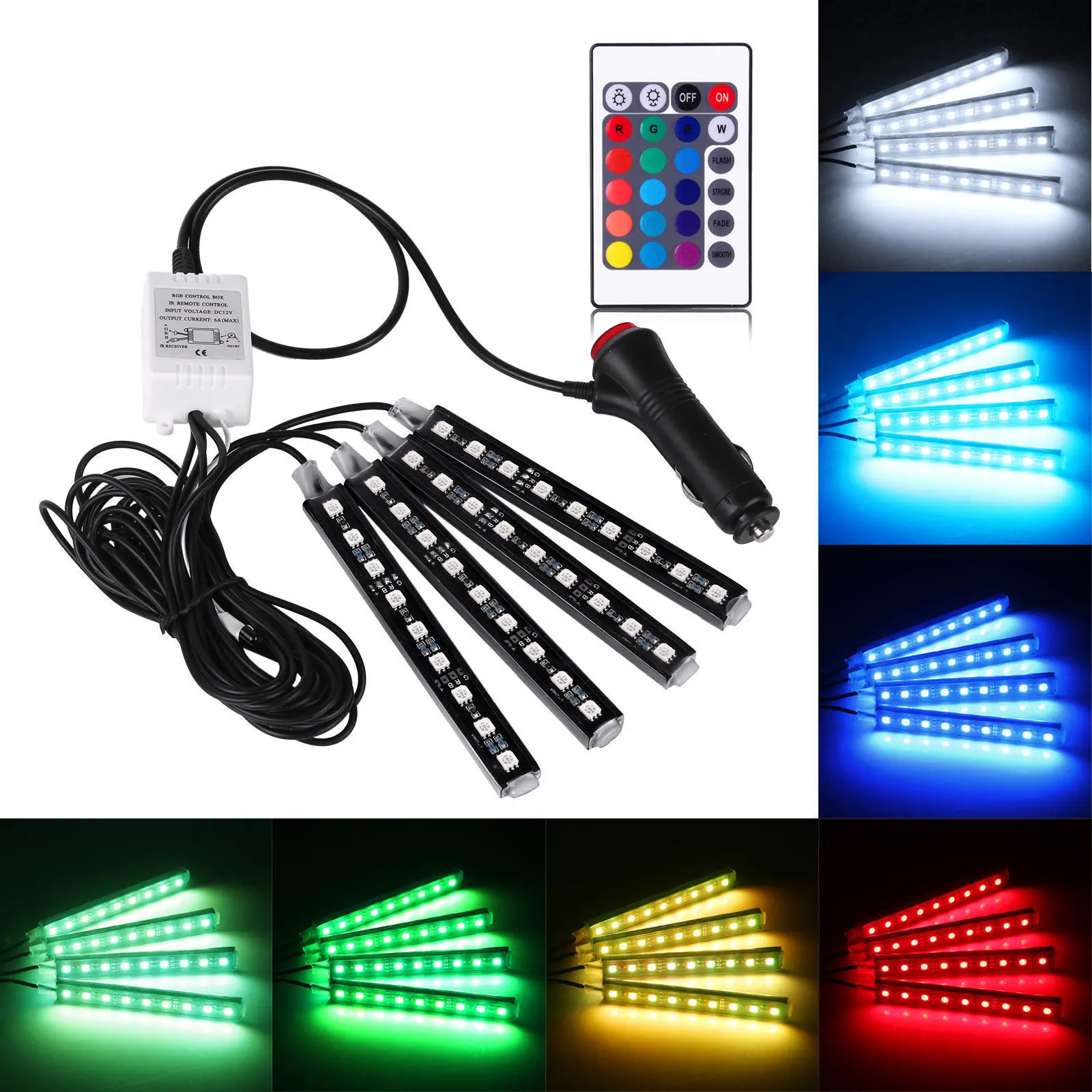 Adjustable Remote Control 4x9LED Colorful RGB Car Interior Floor Atmosphere Light Strip Holiday Lighting | Лампы и освещение