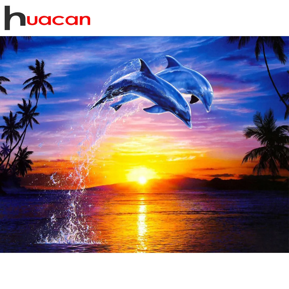 

Huacan Diamond Painting Full Square Animal Whale Sunset Diamond Mosaic Diamond Embroidery Picture Of Rhinestones Home Decor