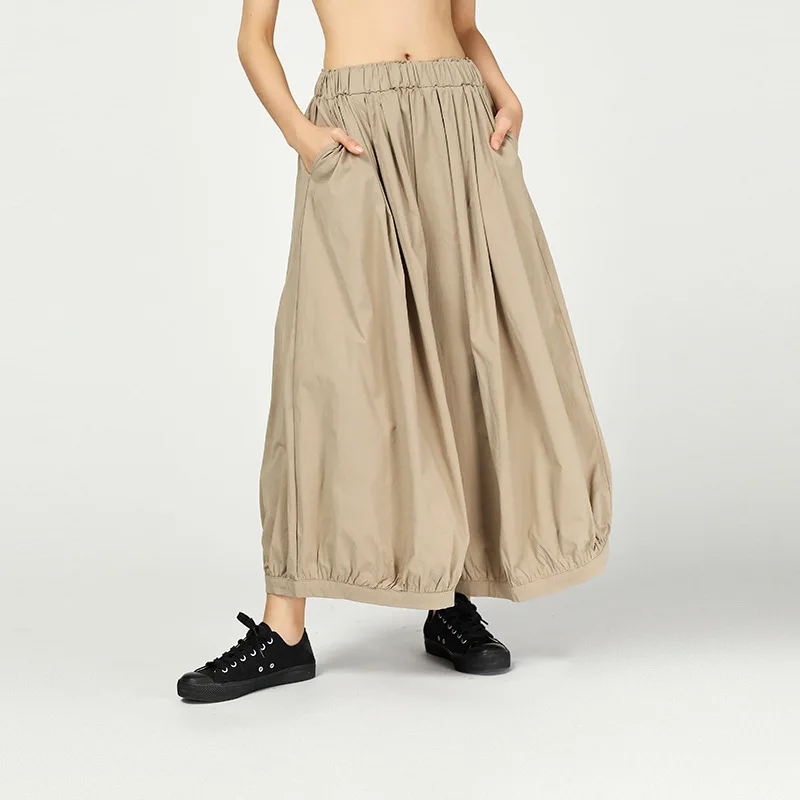 [EAM] новые весенне-летние свободные черные льняные широкие брюки с высокой эластичной талией женские модные брюки JR012