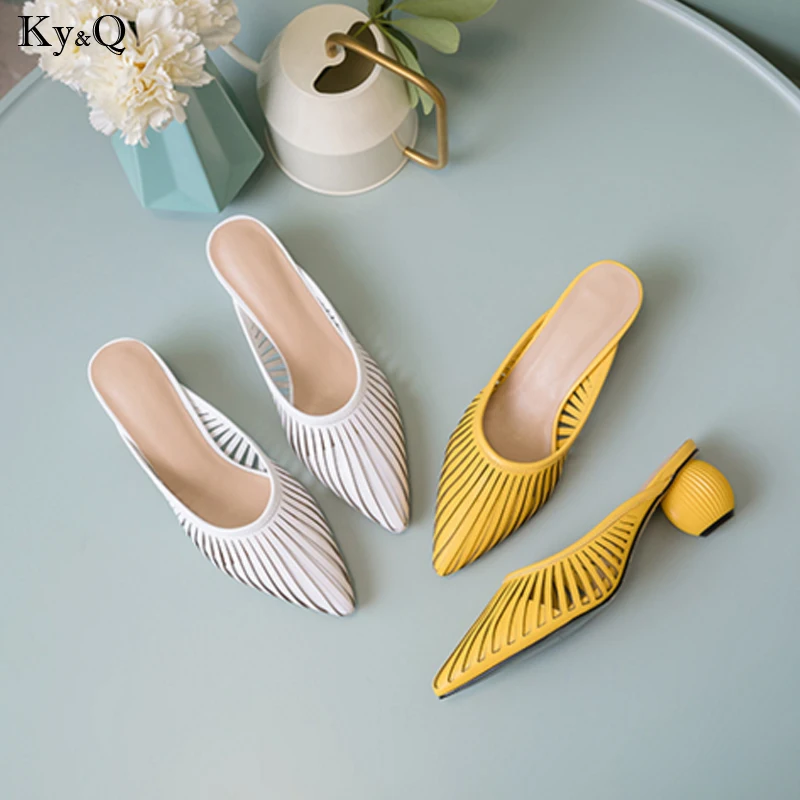 

2019 Summer Ladies Fashion Wear Comfortable Thick With Leather Mesh Breathable With Hollow Shape And Casual Wild Slippers 3-5cm