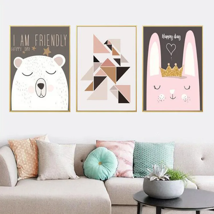 

Cartoon Bear Rabbit Animal Posters and Prints Minimalist Wall Art Canvas Painting Nusery Wall Picture Baby Living Room Kids