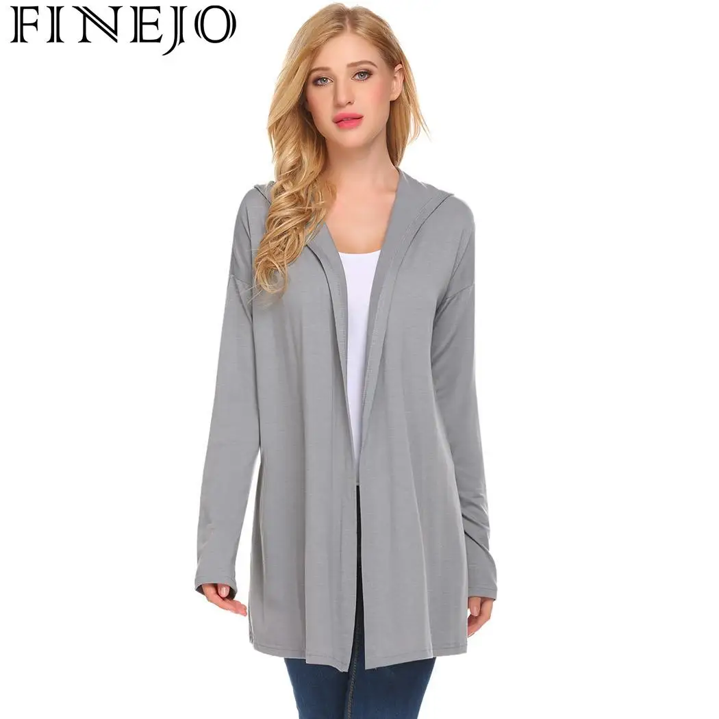 

Women Drop-Shoulder Open Front Solid Casual Loose Fit Hooded Cardigan
