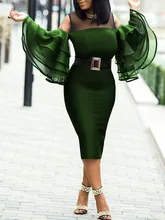 Plus Size Women Cold Shoulder Party Mesh Pencil Dress Summer Sexy Flare Sleeve Bodycon Midi Dress Slim Fit Stitching Dress 6XL half sleeve cold shoulder plus size dress