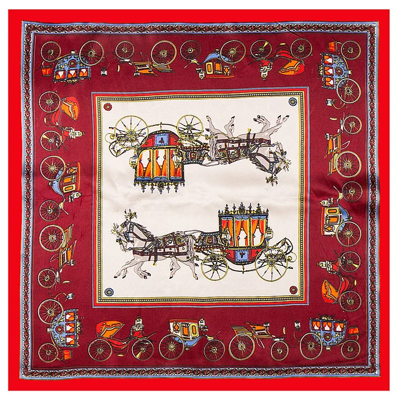 

Women Scarf Luxury Brand Horse Carriage Print Hijab Silk Satin Shawl Foulard Square Head Scarves Wraps For Ladies