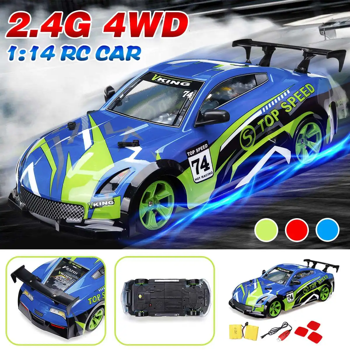 

1/14 4WD RC Truck 2.4G High Speed Off-Road Drift Racing Car Crawler Kids Toy Red Green Blue Suspension Shockproof Great Bearing