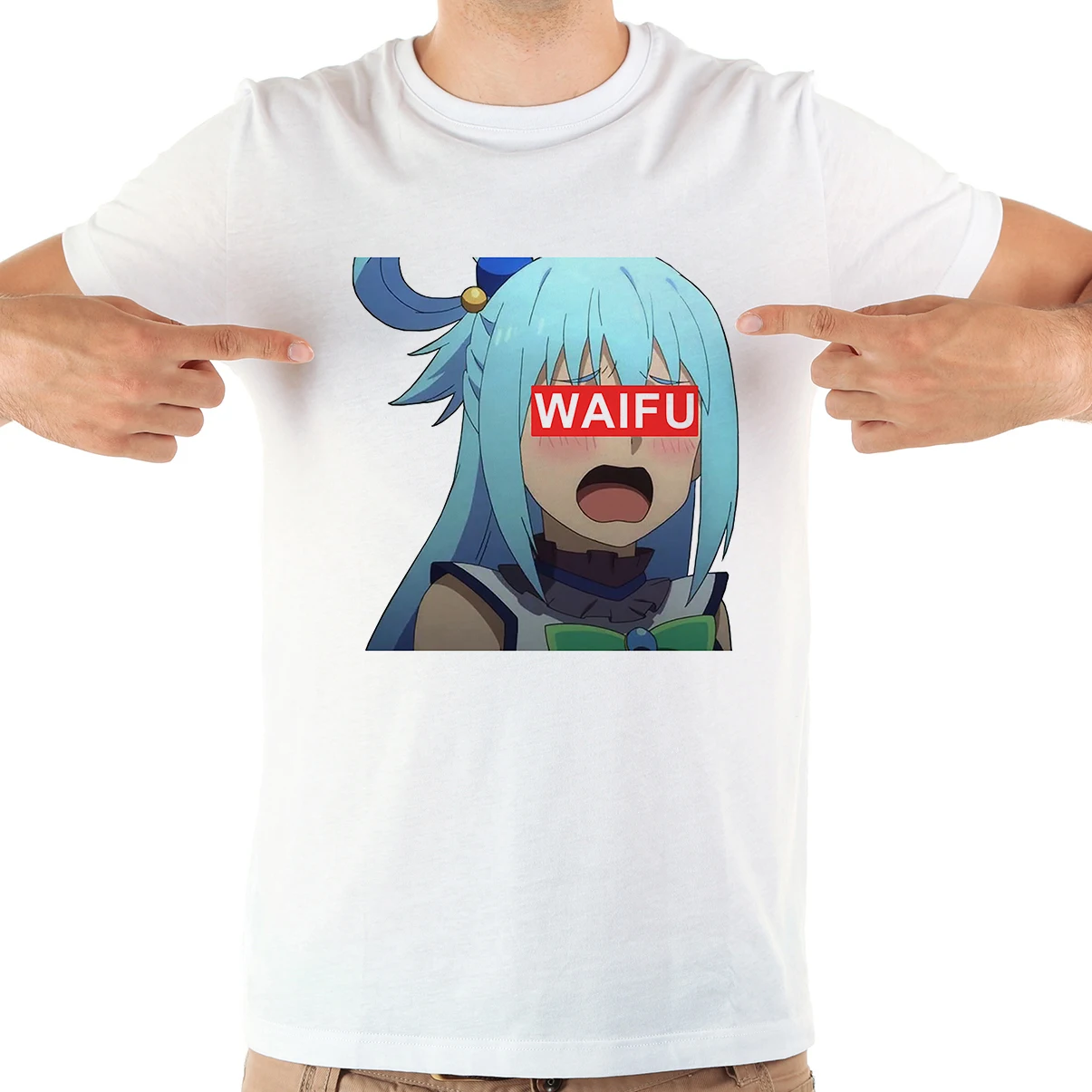 Забавная Мужская футболка с японским аниме aqua konosuba waifu новинка белая
