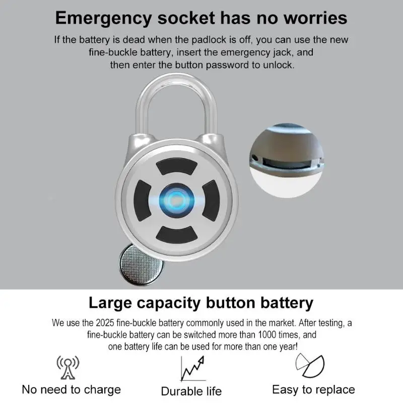Smart Bluetooth Padlock Electronic Wireless Lock Keyless phone APP Control Password with Button Battery for home office