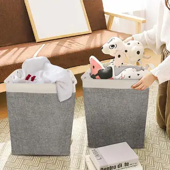 

Foldable Cotton Linen Square Hamper Storage Basket Storage Basket Glass Fiber Tube Support Cotton Rope Laundry Basket