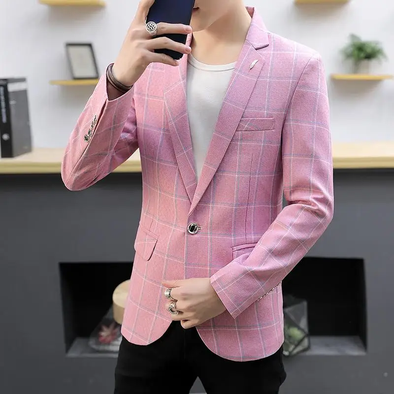 

Men's Blazers And Suit Jackets Fashion Lattice Swallowtail Dress Blazer Man Wedding Suits for men Black Pink Blue