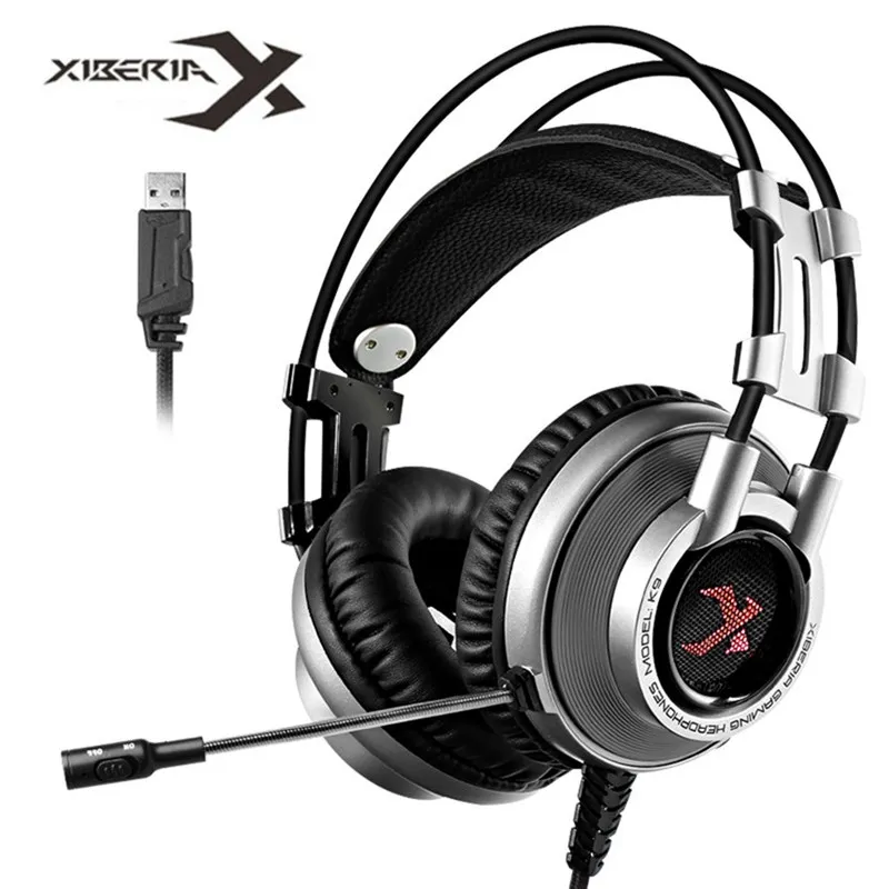Kaufen XIBERIA K9 7,1 Vibration USB Gaming Headset Kopfhörer Tiefe Bass LED Licht Headsets Mit Mikrofon Für PC Gamer