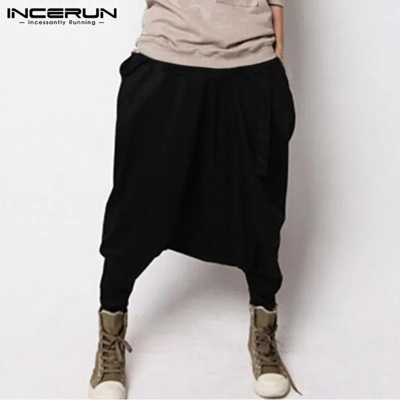 

2019 Mens Harem Pants Hip-hop Streetwear Loose Drop Crotch Trousers Men Solid Color Fashion Casual Baggy Cool Male Pants INCERUN