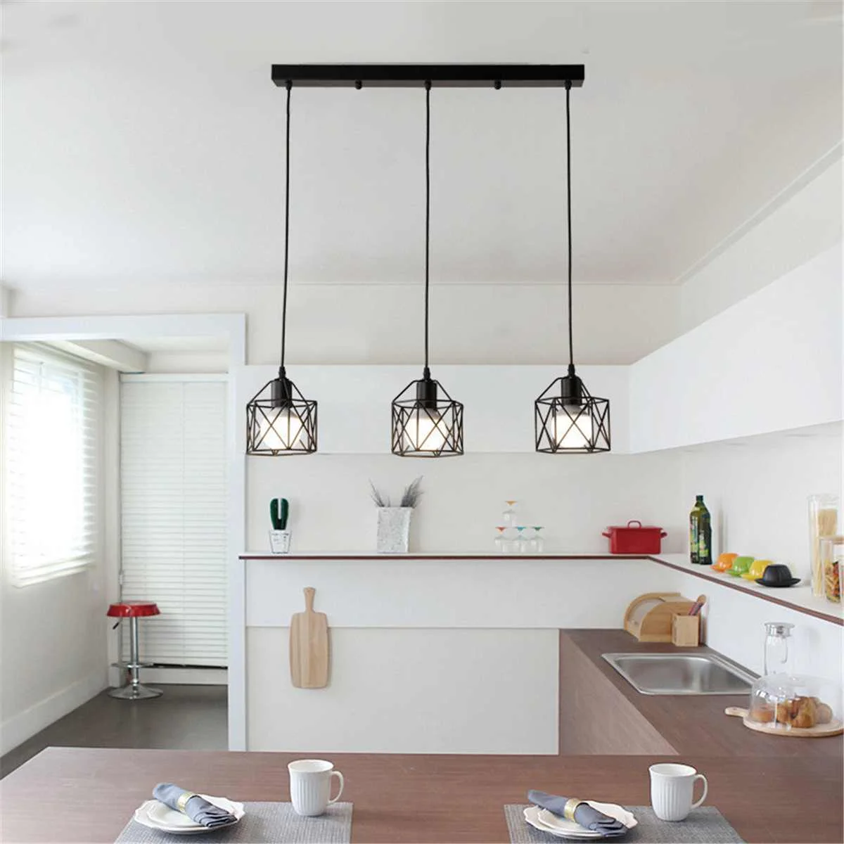 

Modern Vintage Black Cage Pendant Lights Iron Minimalist Retro Nordic Loft Pyramid Lamp Metal Hanging Lamp E27 Parlor Bar Indoor