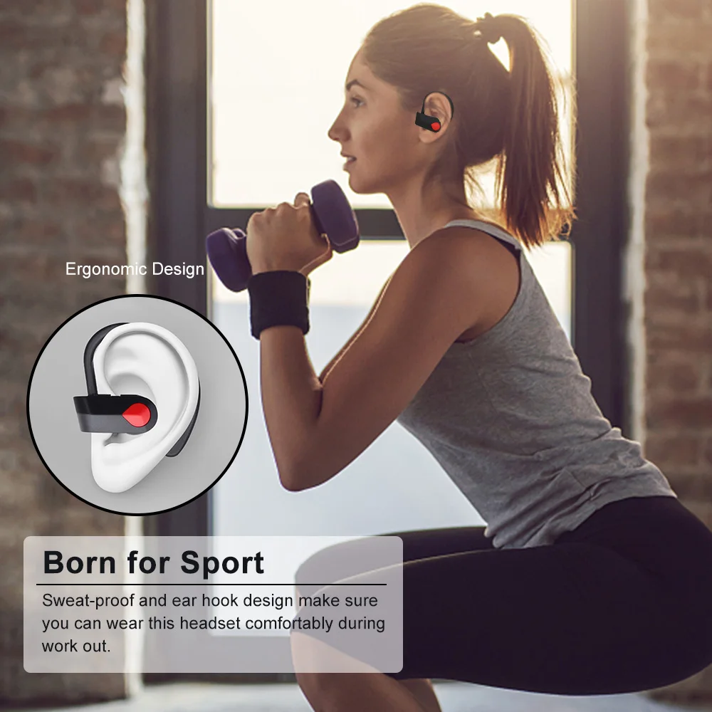 

Wireless Bluetooth TWS Earphone with Mic Headset Ear Hook Support Single Headset Sweat-proof bluetooth Sport earphone dropship