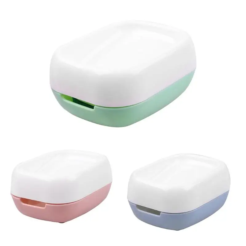

New 1Pc Sope Box Double Layers Soapbox Bathroom Soap Dish Draining Holder Tray with Scouring Pad Bathroom Products
