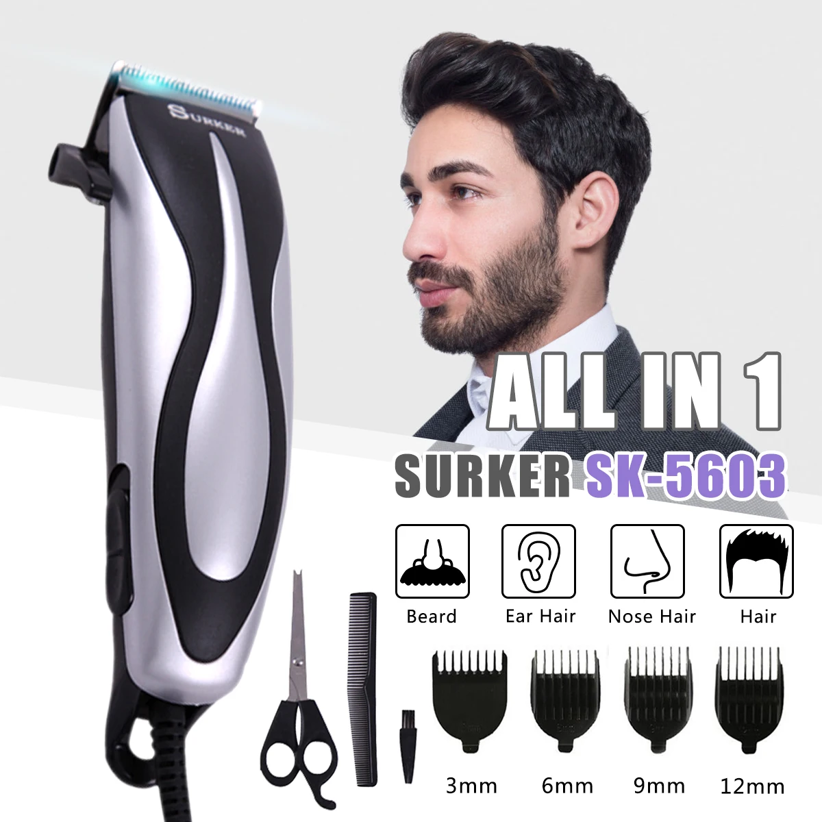 

SURKER SK-5603 Electric Corded Hair Trimmer Professional Family Barber Haircut Machine with Haircut Comb Hair Clipper EU Plug