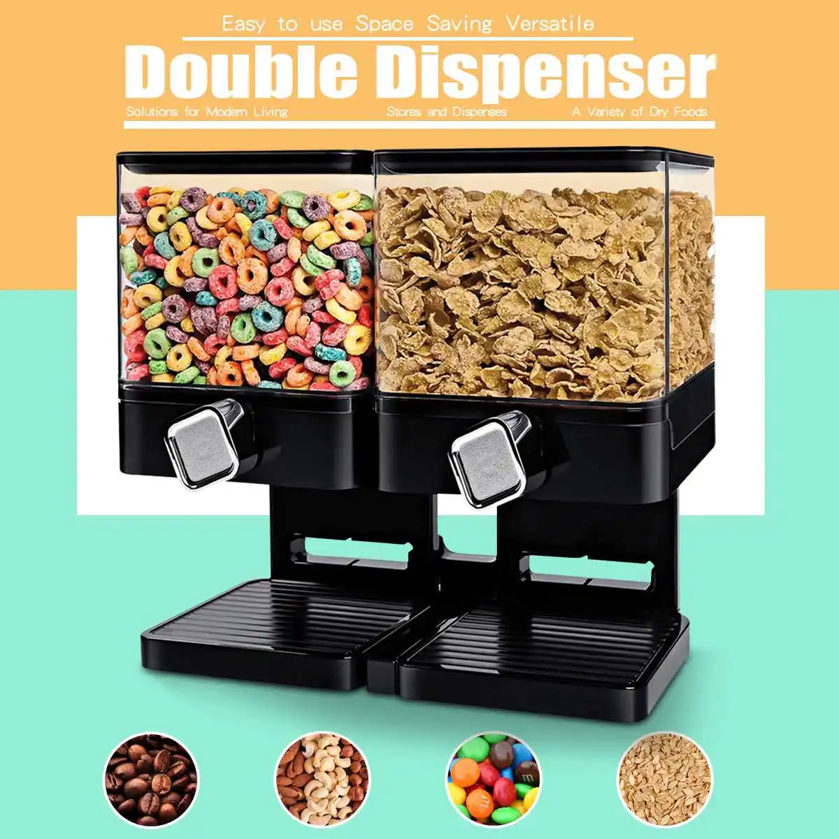 

Double Cereal Dispenser Storage Container Dry Food Snack Kitchen Canister Fresh for Home Shop Kitchen Storage Food Bottle