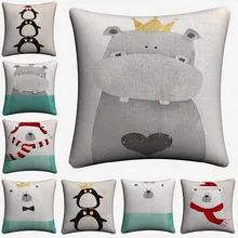 Hippo Polar Bear Pinguin Kids Cartoon Decorative Pillow Covers For Sofa Home Decor Linen Cushion Case 45x45cm Throw Pillow Cases chic quality polar bear pattern cotton and linen pillow case(without pillow inner)