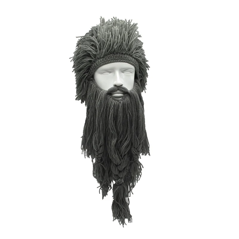 

Creative Barbarian Beanie Hats Halloween Cosplay Costume Unisex Knitted Wig Viking Beard Hat Winter Warm Funny Crazy Mask Cap