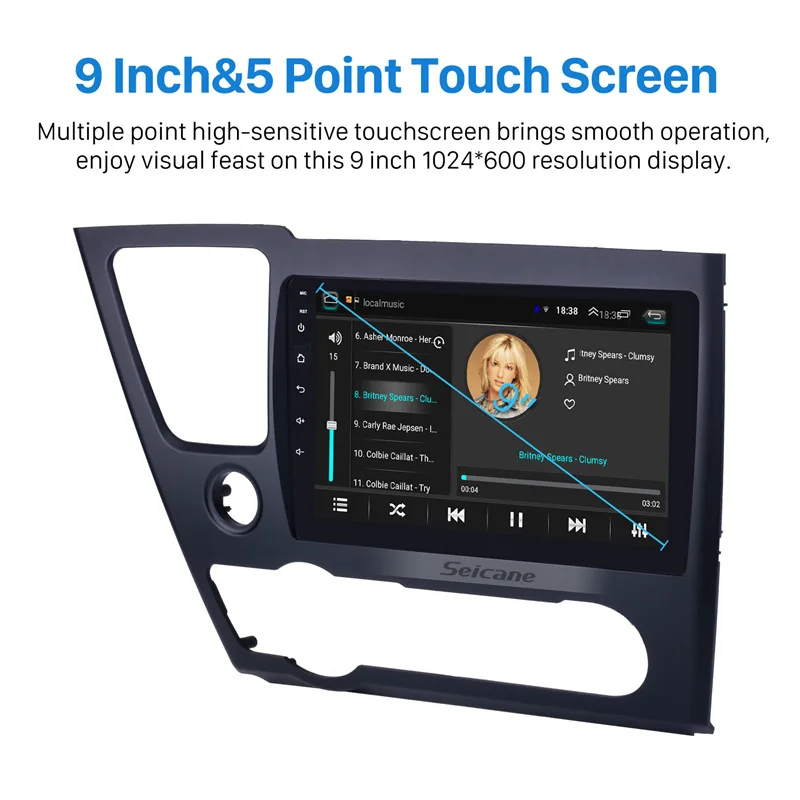 Clearance Seicane 2 Din 9" Android 8.1 Car GPS Navigation Radio Multimedia Player For 2014 2015 2016 2017 HONDA CIVIC Support 3G Wifi SWC 2