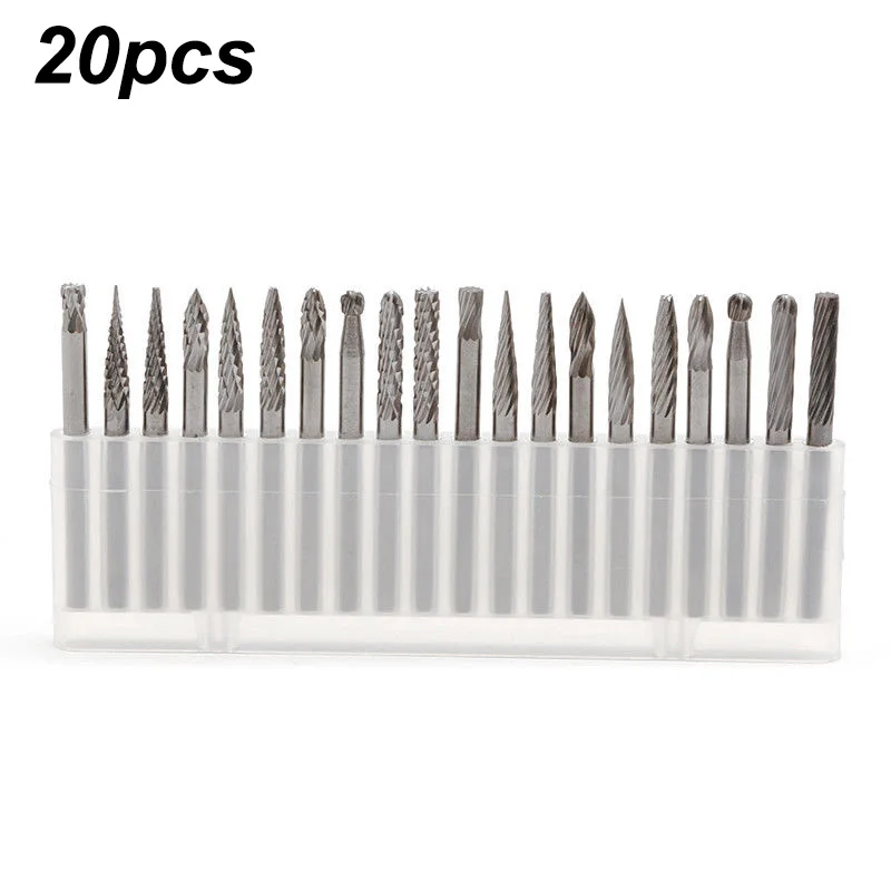 

20 Piece 1/8 3mm Tungsten Carbide Cutter Rotary Burrs CNC Engraving Bit Set Kit