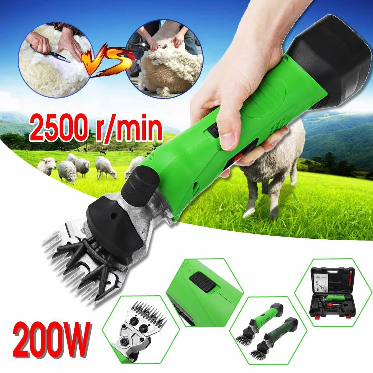 

220V Cordless Electric Sheep Shearing Clippe Adjustable Rechargeble Shears Goat Hair Cutter Removal Trimmer 2500r/min AU Plug