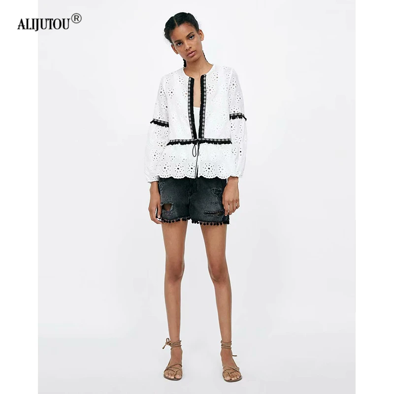 Womens Sexy High Waist Tassel Ripped Jeans zaraing 2019 summer wind female black Hairball burr hole denim shorts high quality