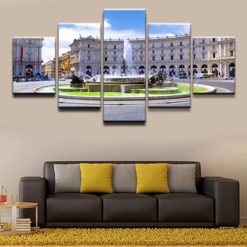 

Modern Home Wall Art Decorative Frame Pictures 5 Pieces Building Poster Fountain Rome Statue HD Print Painting On Canvas Poster