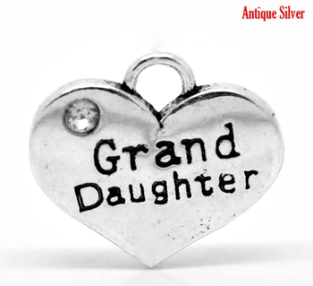 

Lovely 20PCs Silver Color Rhinestone "Grand Daughter" Heart Charm Pendants 16mmx14mm (B19611)