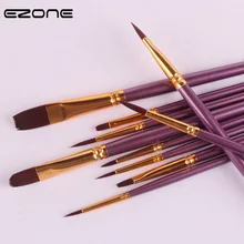 EZONE 10 шт кисть для акварели кисть для рисования маслом деревянный Генделя Нейлоновая Щетка для волос красивый фиолетовый гуашь акрил рисунок пером