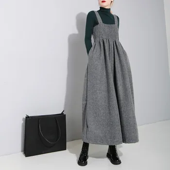 

Women Loose Suspenders Pants Women Fashion Black Overalls Trousers Autumn Winter Female Casual Wide Leg Pants Palazzo