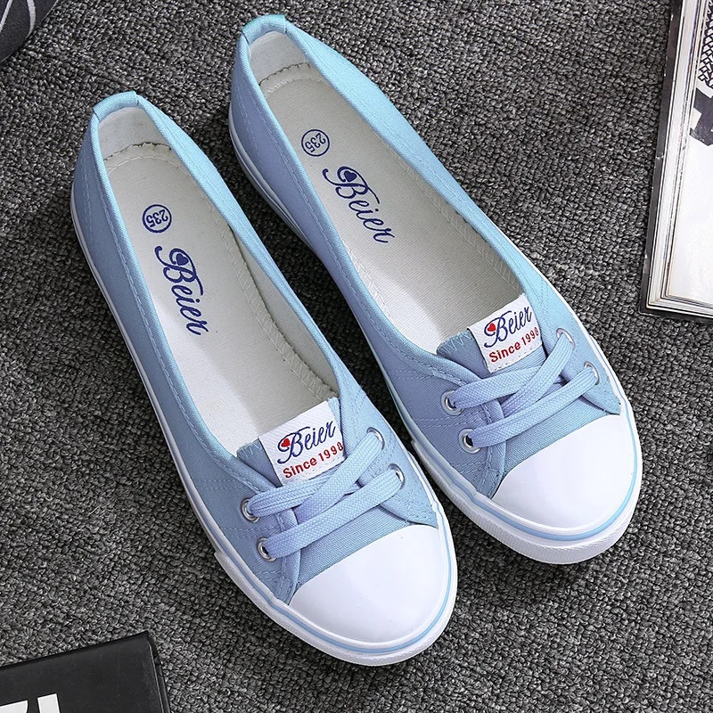 US $20.62 Vogellia Casual Flats Shoes Woman Shallow Mouth Flats Platform White Shoes Slip On Summer Women Canvas Zapatos De Mujer