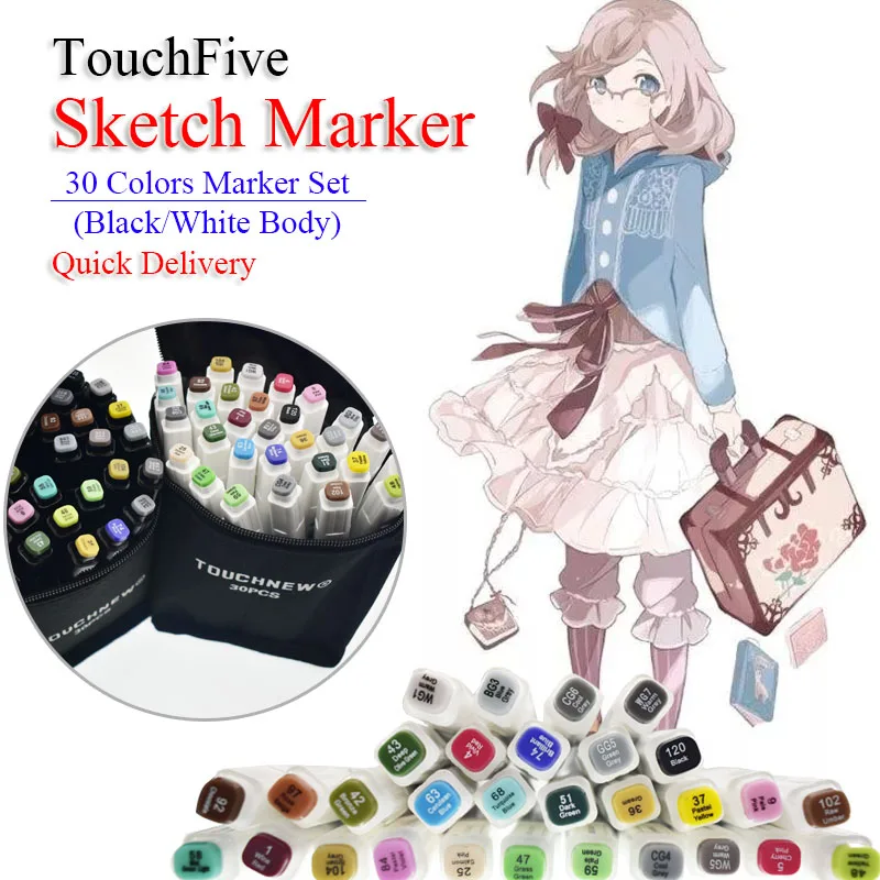 

TouchFIVE 30 Colors Oily Alcohol based Art Markers Dual Headed Sketch Graffiti Artist Brush Pen For Drawing School Art Supplies